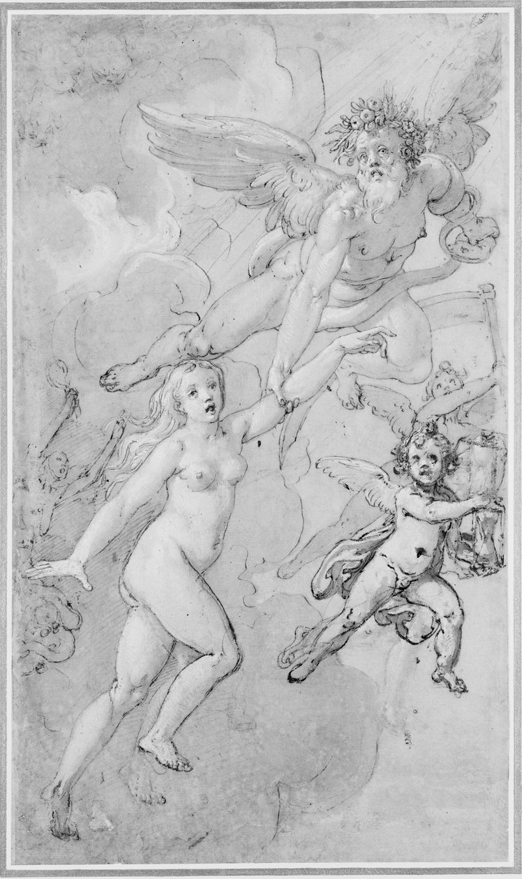 Truth is the Daughter of Time (penna och bläck med wc över blyerts på papper) av Federico Zuccari or Zuccaro