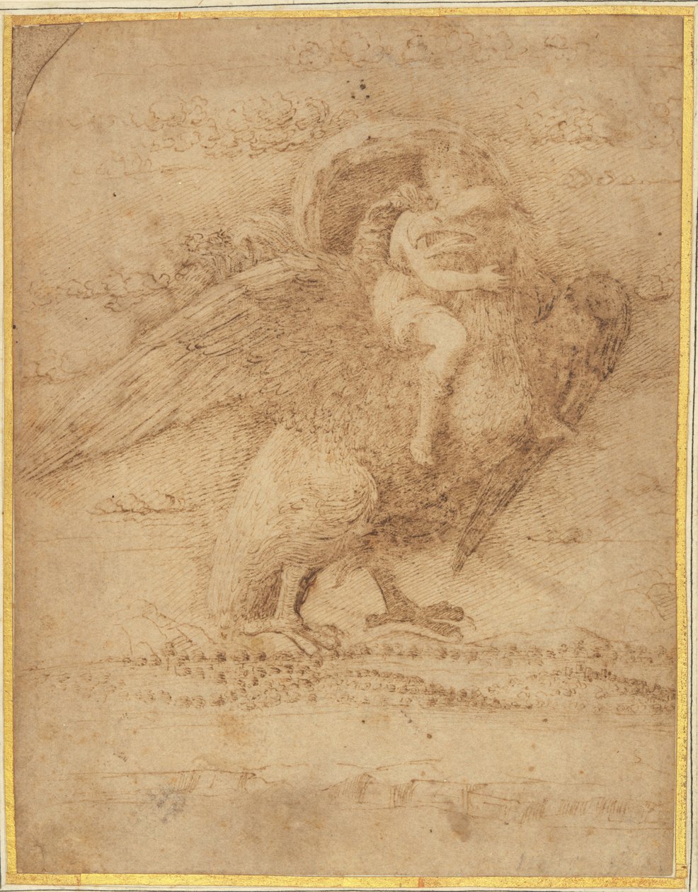 Jupiter och Ganymedes ovanför ett vidsträckt landskap av or Andrea Mantegna Giovanni Bellini