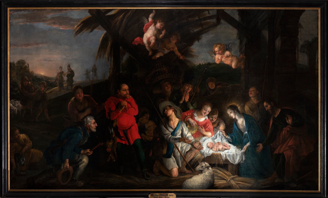 Tillbedjan av herdarna av or Liemaecker Nicolaas de Liemakere