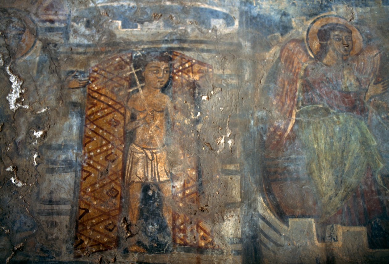 Ängel, fresk i kyrkan i Plemeniana, Kreta, Grekland (foto) av Theodore Charles Ange Coquelin