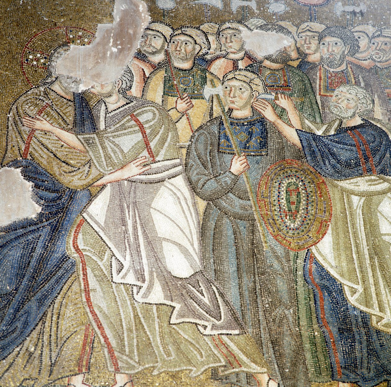 Judas kyss, mosaik i katholikon (huvudkyrka) i Nea Moni-klostret (Unescos världsarvslista av Theodore Charles Ange Coquelin