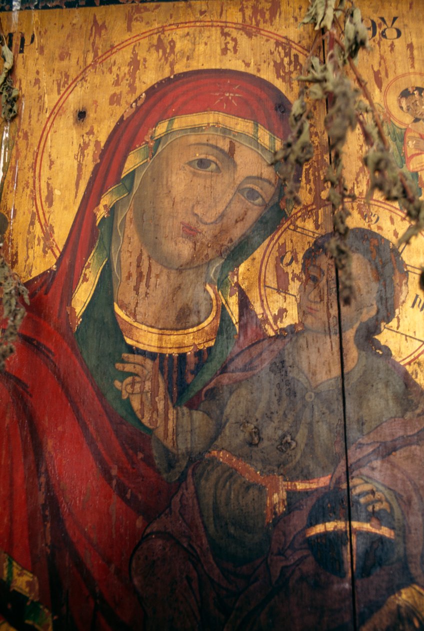 Madonna med barn, målad på trä i Agios Antonios kyrka, Kavousi, Kreta, Grekland (foto) av Theodore Charles Ange Coquelin