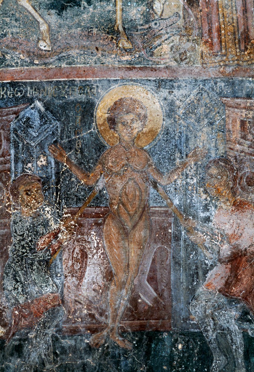 Martyrdom of Christ, fresk i den bysantinska kyrkan St George, Komitades, Kreta, Grekland (foto) av Theodore Charles Ange Coquelin