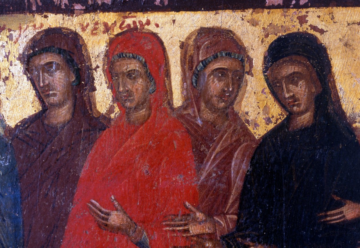 Fromma kvinnor, träpanel i den bysantinska kyrkan Palea Roumata, Kreta, Grekland (foto) av Theodore Charles Ange Coquelin