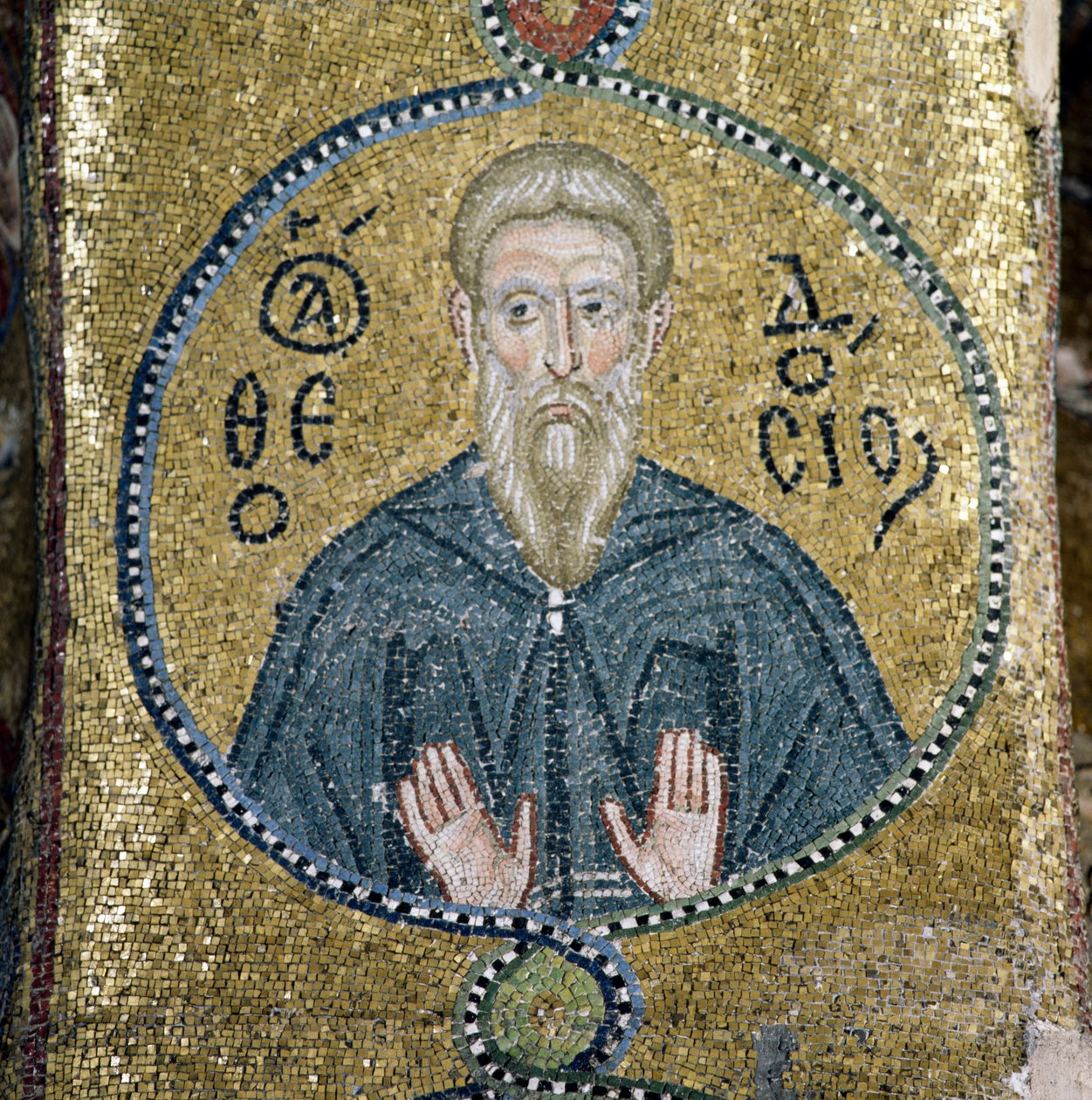 Saint, mosaik i katholikon (huvudkyrka) i Nea Moni-klostret (Unescos världsarvslista av Theodore Charles Ange Coquelin