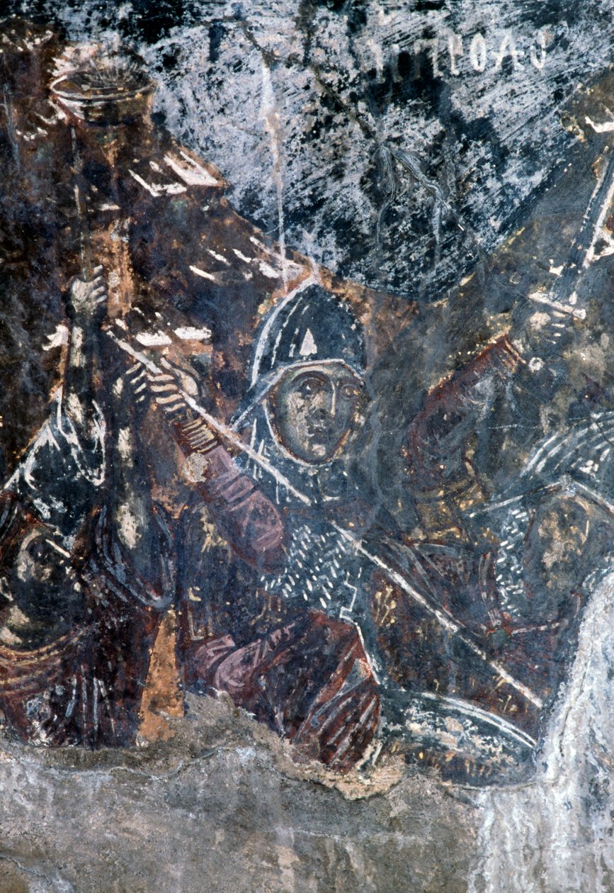 Soldat, skadad fresk på taket av kyrkan Agios Vasileios, Vavouledo, Kreta, Grekland (foto) av Theodore Charles Ange Coquelin