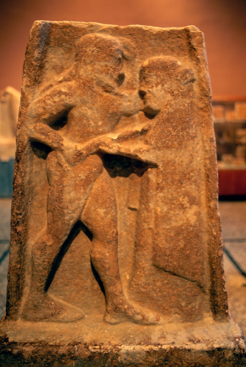 Stel med relief föreställande Agamemnon och Klytemnestra, grekisk civilisation, 600-talet f.Kr. av Theodore Charles Ange Coquelin