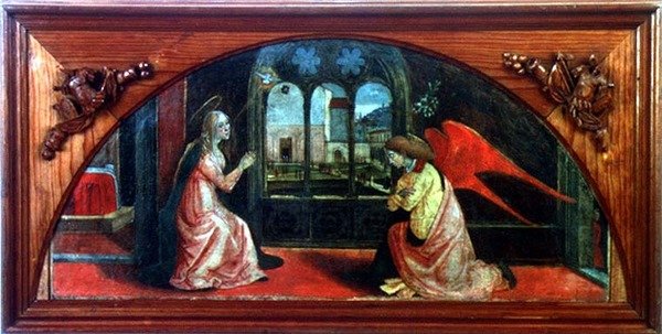 Annunciation (tempera på panel) av or di Giovanni Monte del Fora