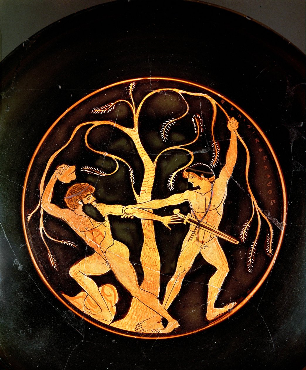 Theseus med rövaren Sinis (keramik) av painting Elpinikos