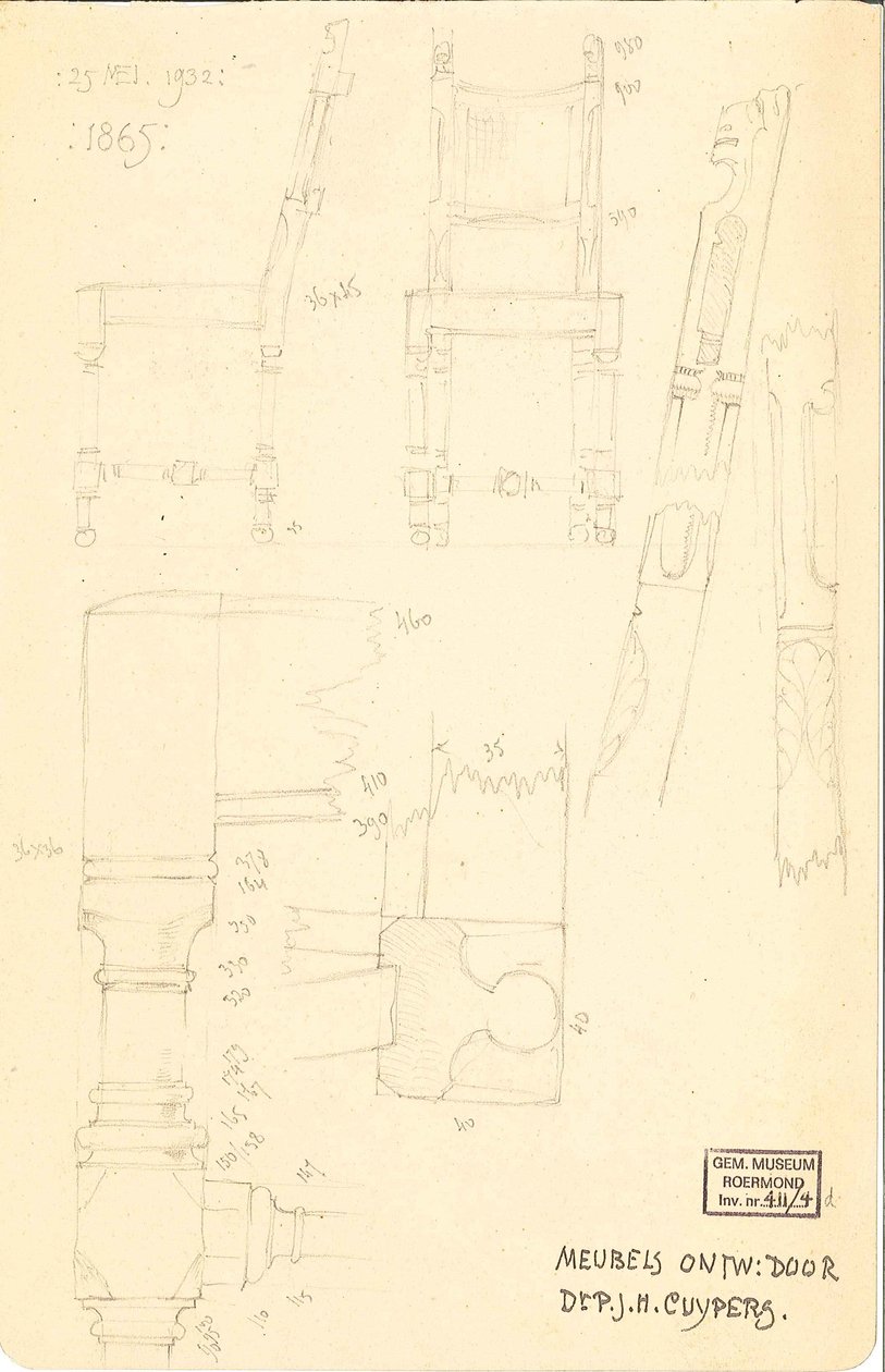 Meubels ontworpen door Dr. P.J.H. Cuypers av Pierre Cuypers