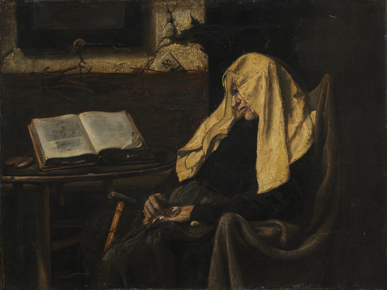 Gammal kvinna sover av possibly France, mid 19th Century