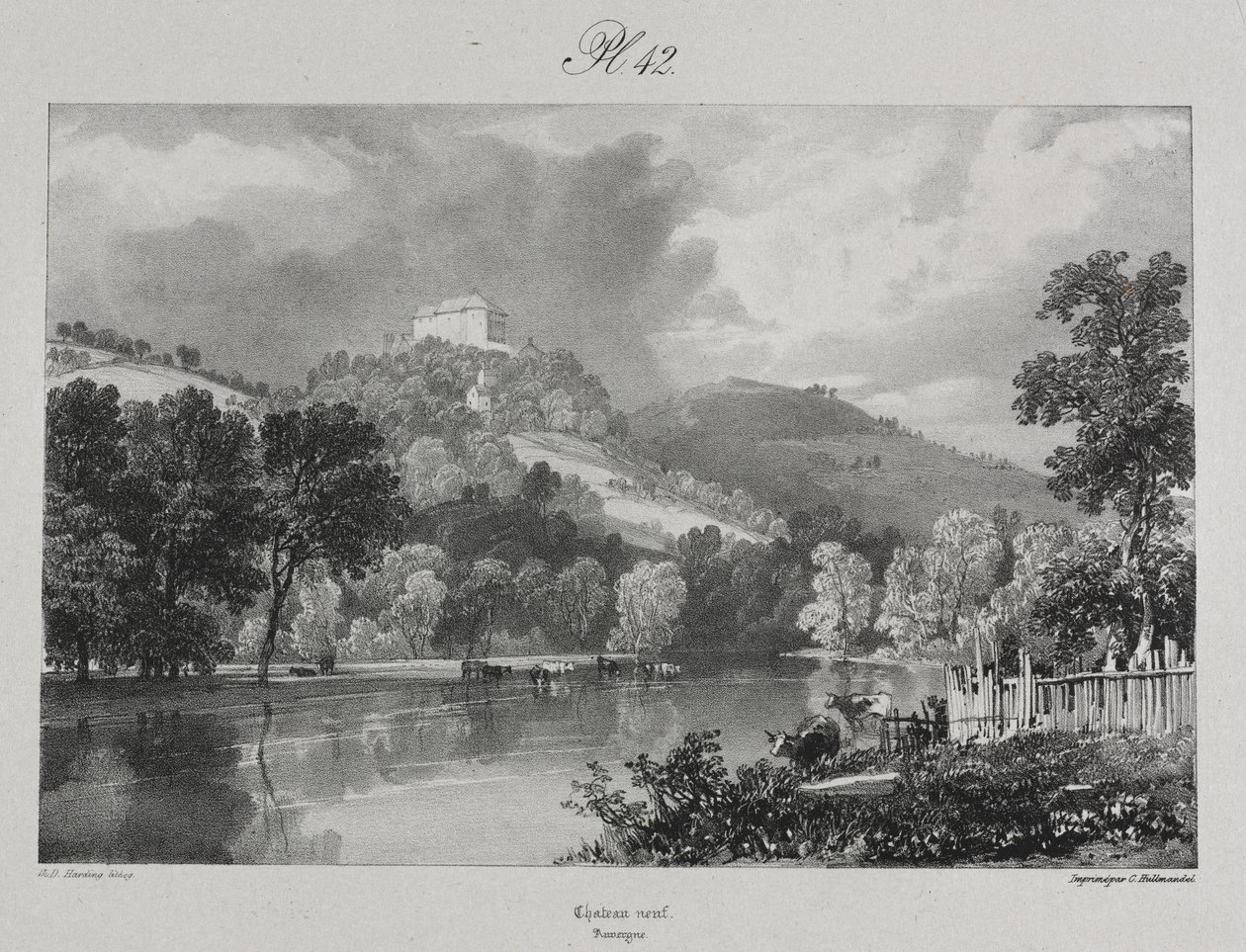 Pittoreska och romantiska resor i det antika Frankrike. Auvergne: Nya slottet av probably by Antoine Louis Barye