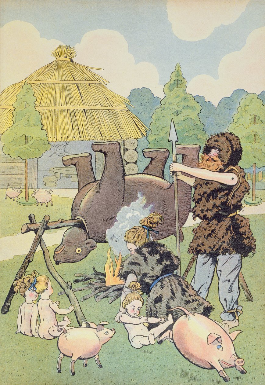 En gallisk familj som lagar en björn, illustration från 