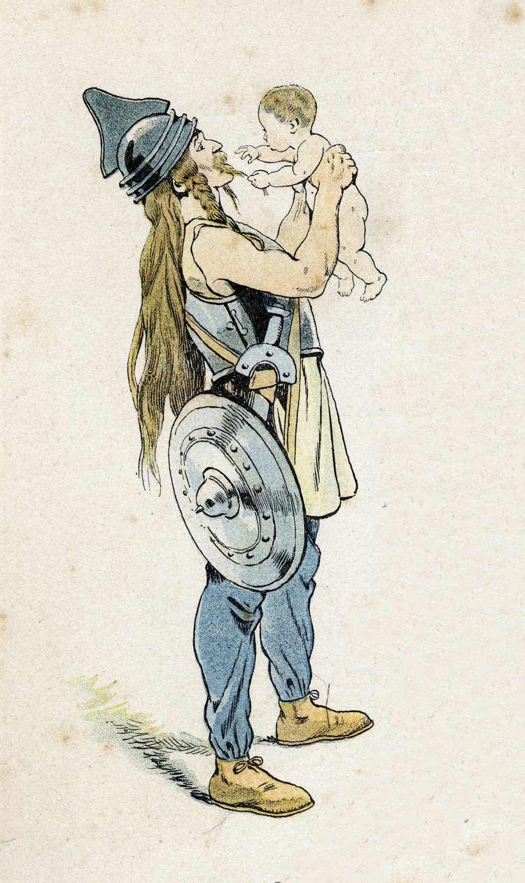 En gallisk krigare med sitt barn. i "" Frankrike, hans berättelse berättad av G. Montorgueil, avbildad av Job""" 1896. Privat samling. av pseudonym for Onfray de Breville Jacques Job