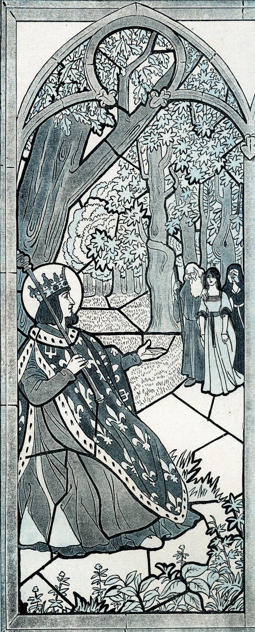 Någon som åkt härifrån? ord av Ludvig IX dit Saint Louis (1214-1270) som gjorde rättvisa vid foten av en ek för att uppmuntra befolkningen att berätta sina klagomål. Illustration av Job (Jacques Marie Gaston Onfray och Breville) (Jacques-Marie) (1858-1931) av pseudonym for Onfray de Breville Jacques Job