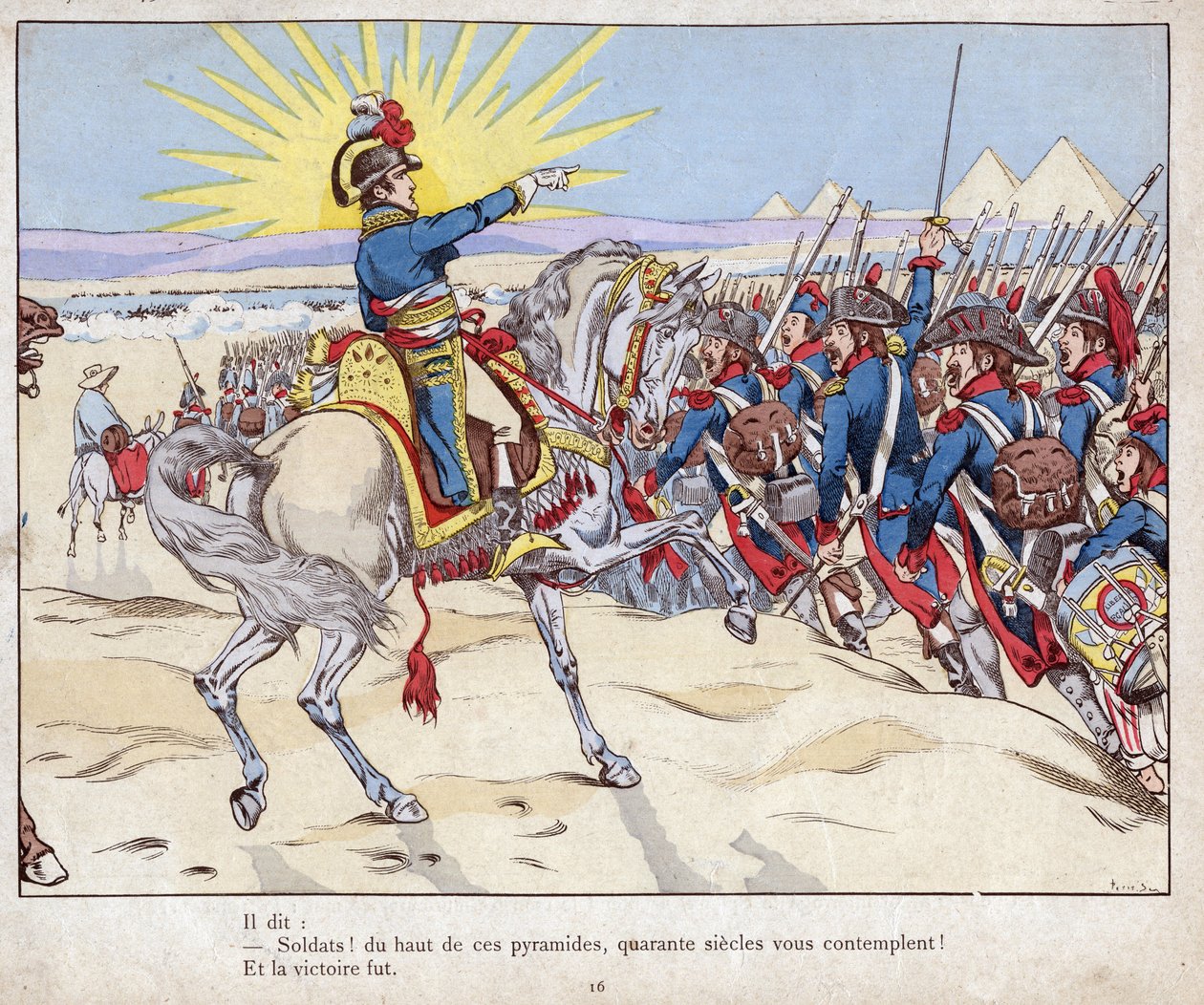 Egyptens kampanj: Napoleon leder sina trupper till slaget vid pyramiderna, 21 juli av pseudonym for Onfray de Breville Jacques Job