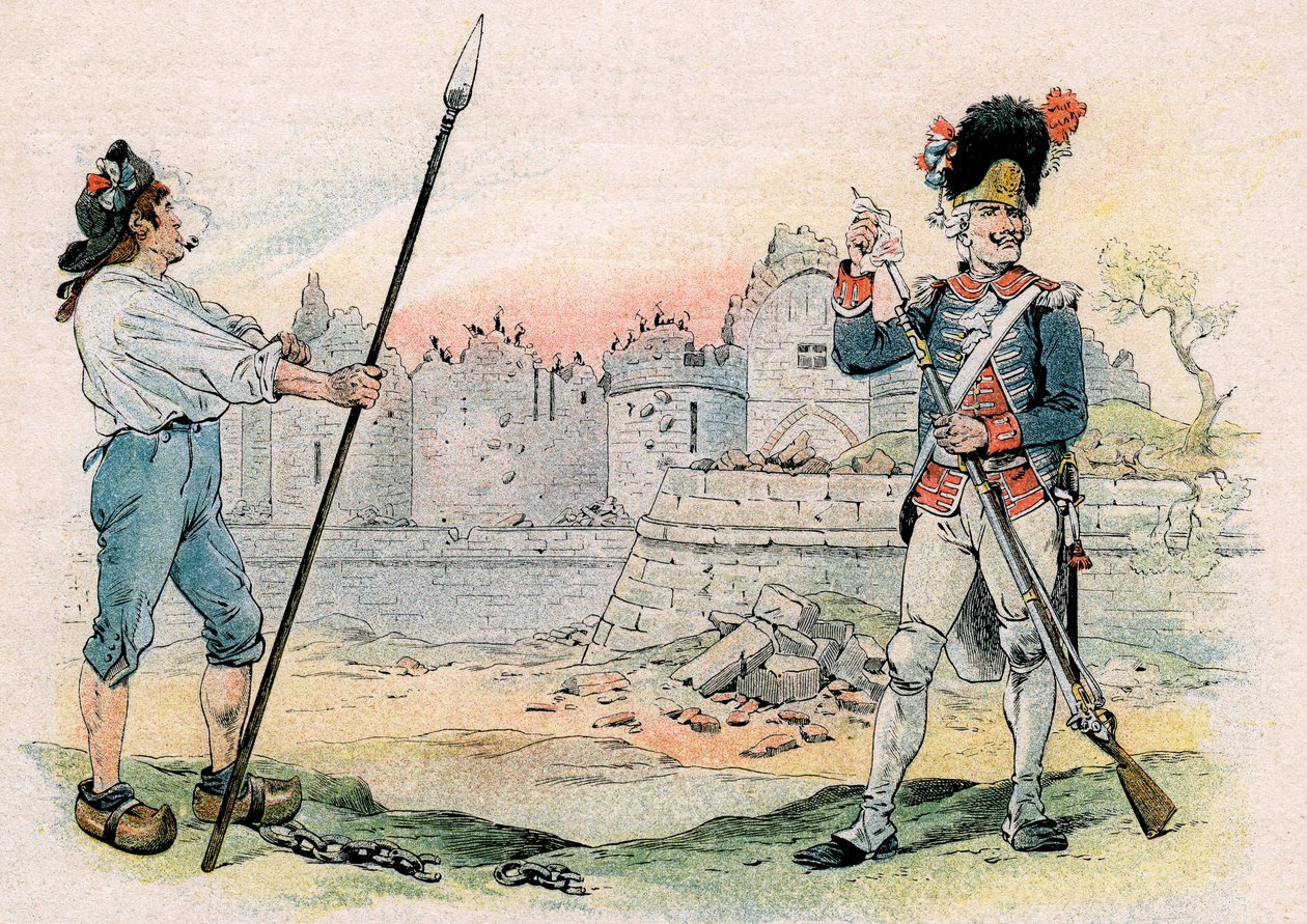 Förstörelse (demolering, demantelement) av Bastiljen av pseudonym for Onfray de Breville Jacques Job