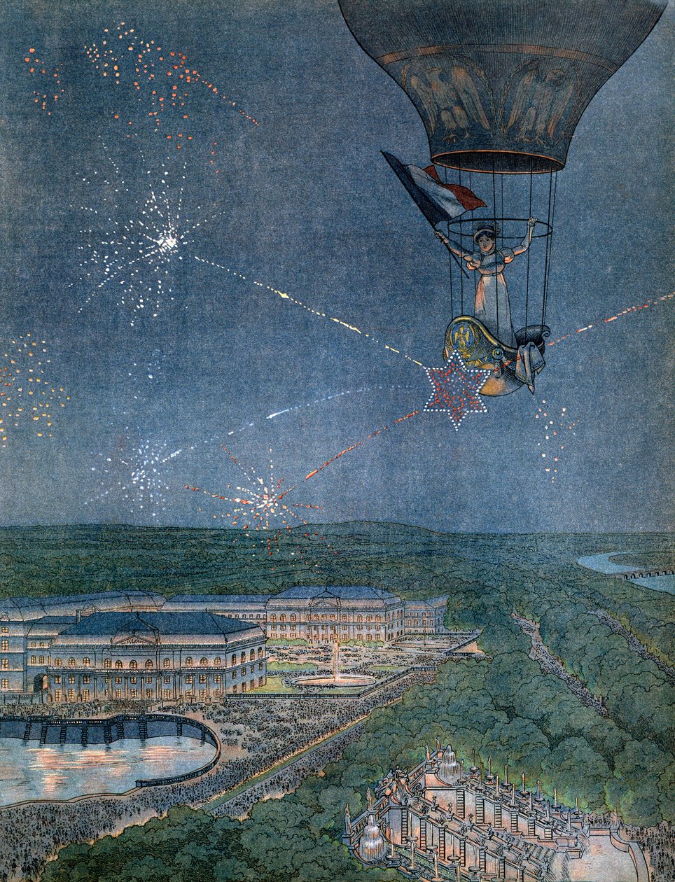 Fete ger i parken vid slottet Saint Cloud (Saint-Cloud) med anledning av dopet av Napoleon Francois Charles Joseph Bonaparte, kejserlig prins, kung av Rom (då Napoleon II) av pseudonym for Onfray de Breville Jacques Job
