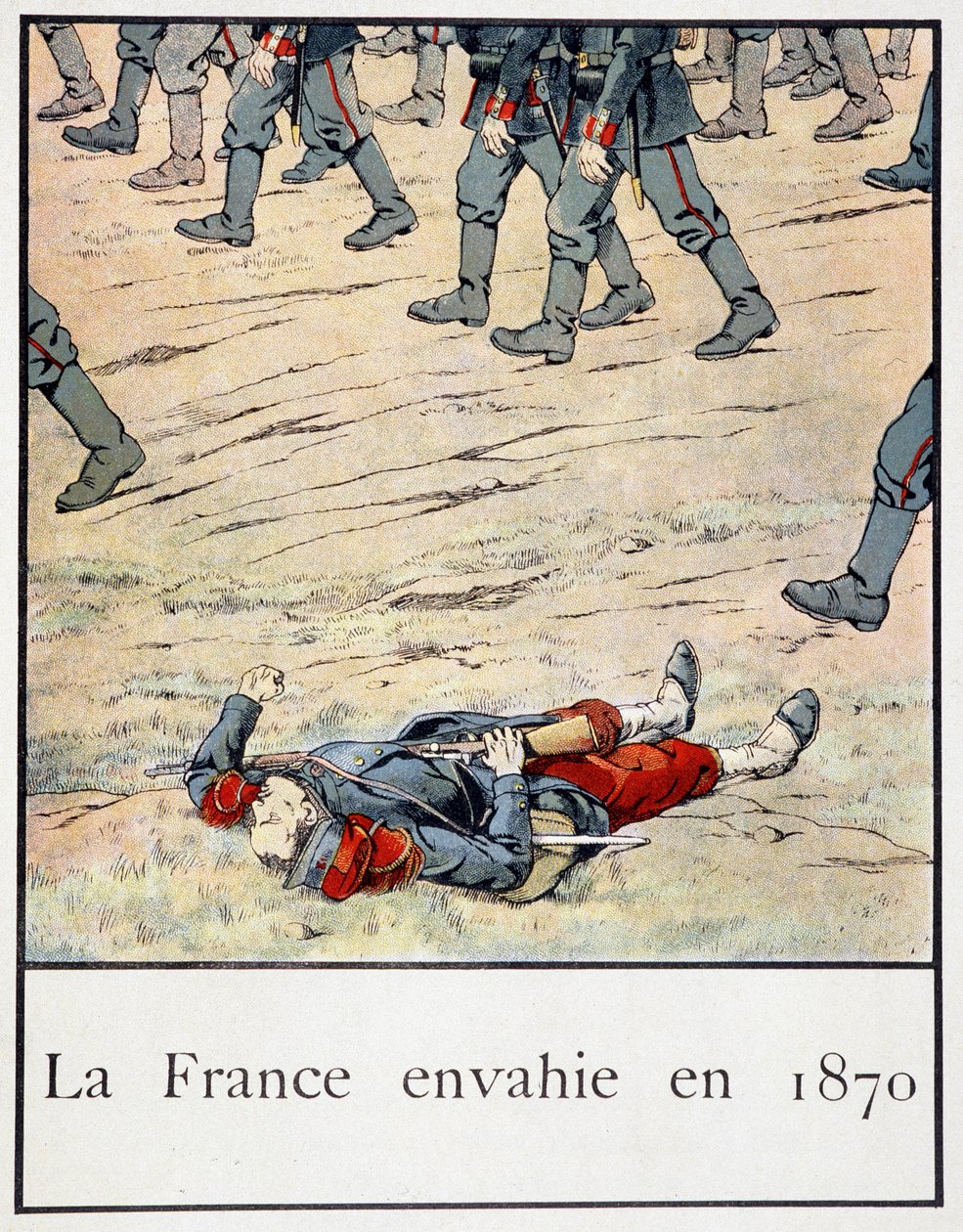 Frankrike invaderade 1870 (en soldat död på slagfältet) - i "" Petite histoire de France" av Jacques Bainville, red. Mane av pseudonym for Onfray de Breville Jacques Job