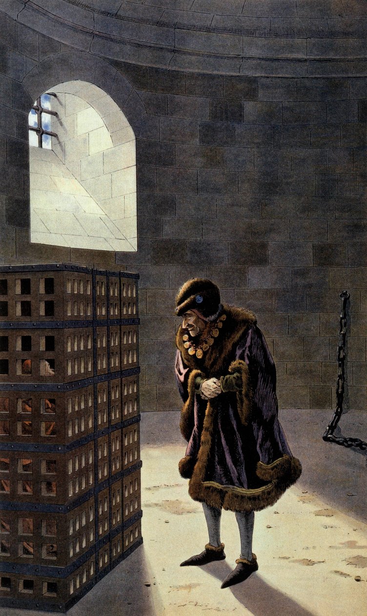 Den franske kungen Ludvig XI besöker kardinal Jean de la Balue i fängelset av pseudonym for Onfray de Breville Jacques Job