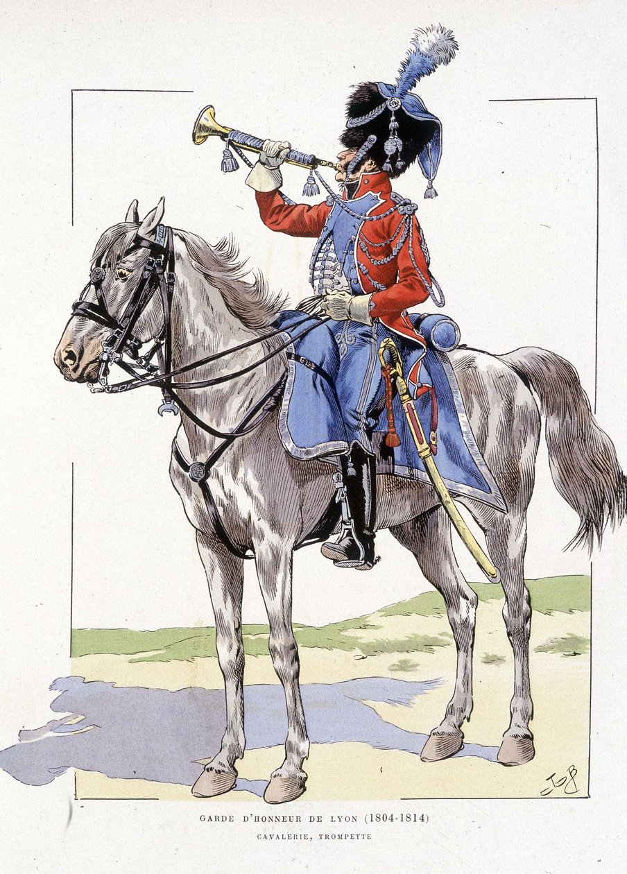 Honor Guard of Lyon från 1804 till 1814, Trumpet Horseman - i "Hue des troupes de France", ill. de Job av pseudonym for Onfray de Breville Jacques Job