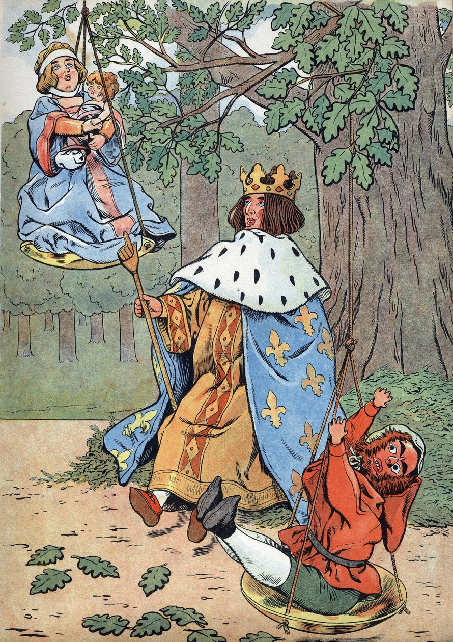 Frankrikes historia. Scen av Saint Louiss liv i leksaker: Kung Ludvig IX känd som Saint Louis (1214-1270) som ger rättvisa vid foten av en ek. I “” Joujoux a l