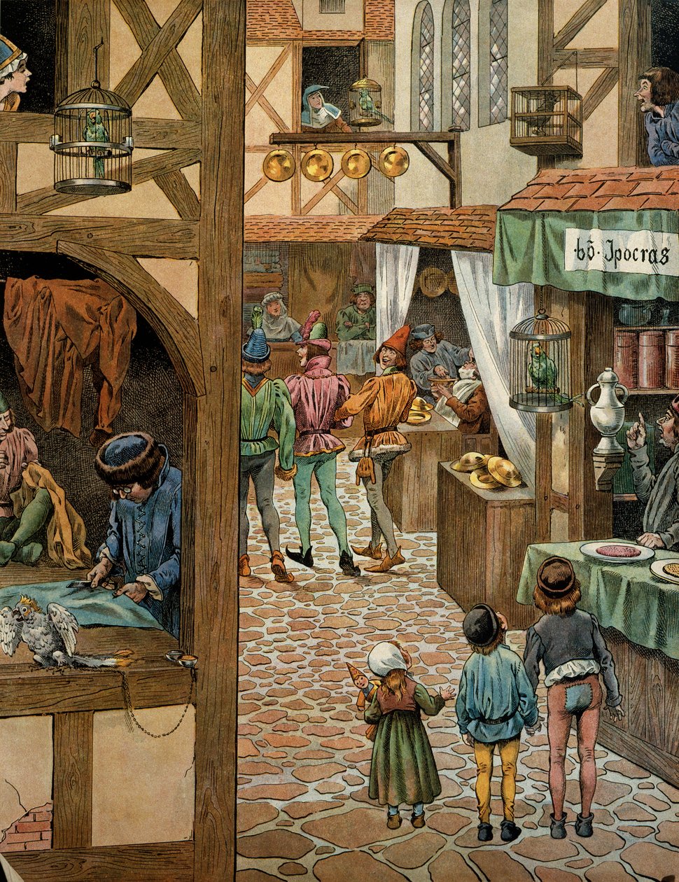 Frankrikes historia under medeltiden (medeltiden): Rue de Paris efter att kung Ludvig XI sa att den försiktige (1423-1483) undertecknade Peronnes handel med Charles Le Temeraire. Parisare hade köpt papegojor som de hade lärt sig att säga Peronne för att gö av pseudonym for Onfray de Breville Jacques Job