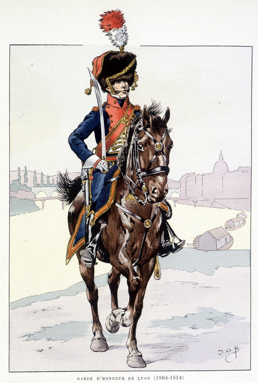Ryttare av Lyons hedersvakt (1804-1814) - i "" Outfit of the trups of France: Armee de terre et de mer à toutes les epoques "", ill. av Job av pseudonym for Onfray de Breville Jacques Job