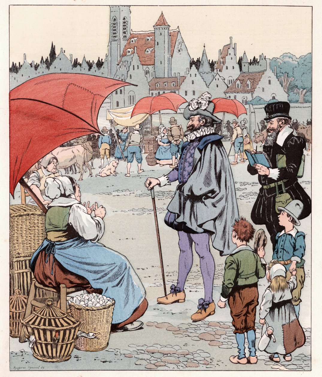 Jag skulle vilja veta priset på en liard. Kungen av Frankrike HENRI IV (1553-1610) gick vi. Illustration av Job (Jacques Marie Gaston Onfray och Breville) (Jacques-Marie) (1858-1931) för boken "Les grands mots historique du pays de France"" 1915. Privat Co av pseudonym for Onfray de Breville Jacques Job