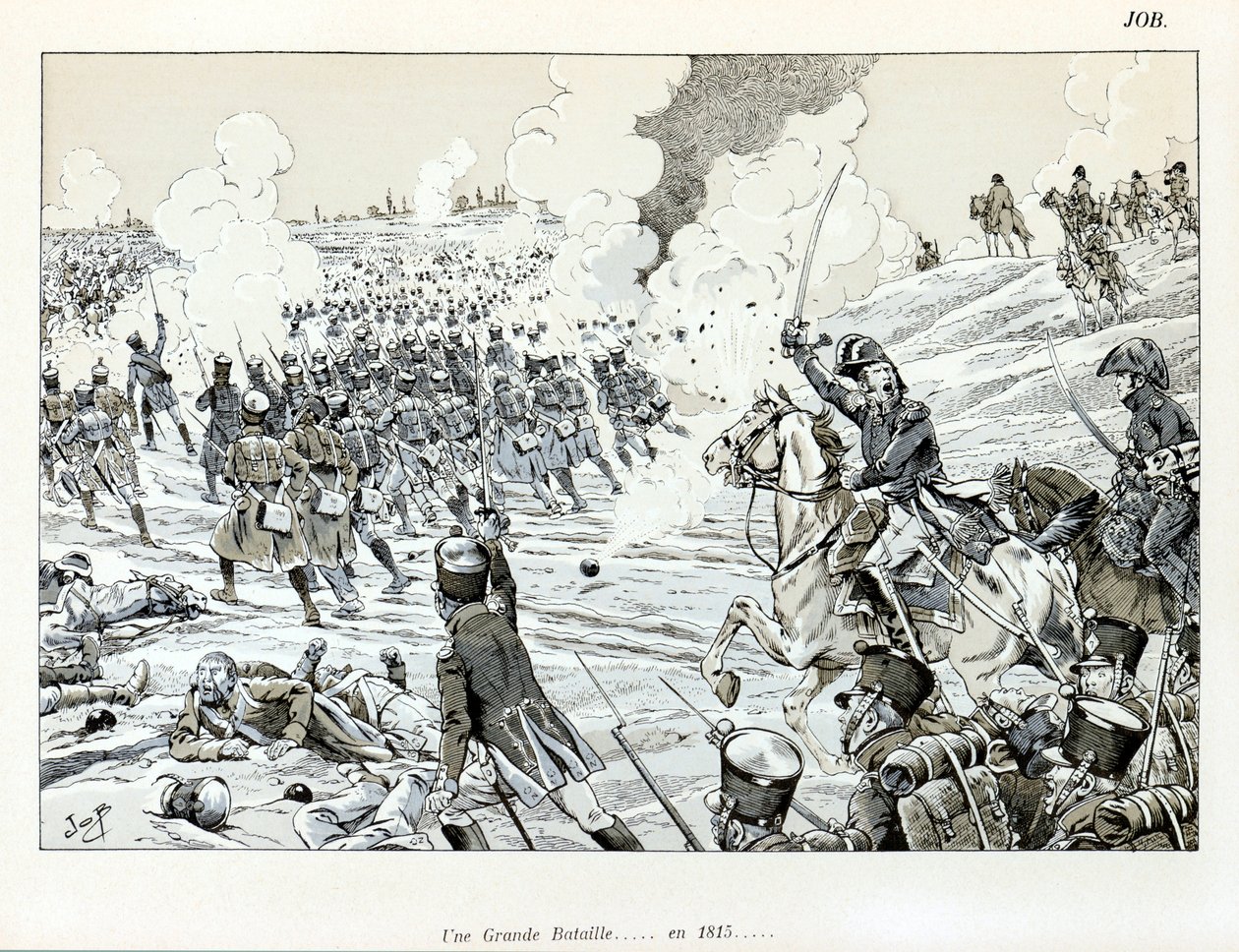 Illustration från boken "The Great War by artists": A great battle in 1815 av Jacques Marie Gaston Onfray de Breville dit JOB (1858-1931), Delsamling av pseudonym for Onfray de Breville Jacques Job