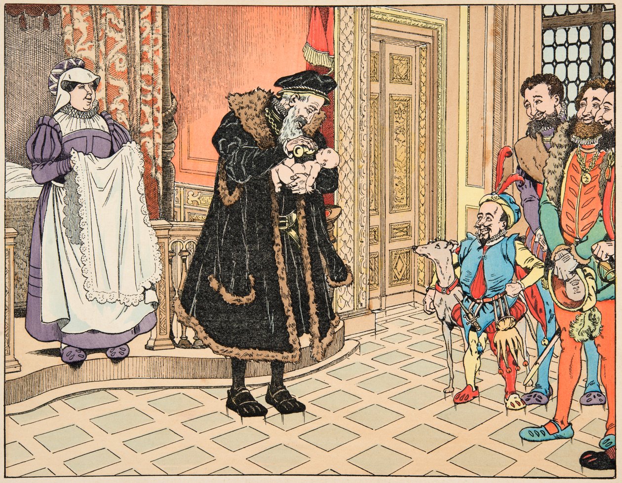 Illustration från boken “Le bon roy Henri””, illustrerad av Jacques Marie Gaston Onfray de Breville dit JOB (1858-1931): Henri IV:s födelse, hans farfar, Henri d