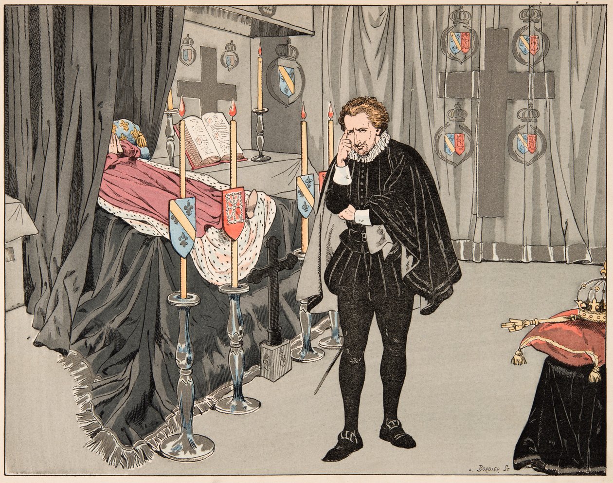 Illustration hämtad från boken "Le bon roy Henri"", illustrerad av Jacques Marie Gaston Onfray de Breville dit JOB (1858-1931): Den 9 juni av pseudonym for Onfray de Breville Jacques Job
