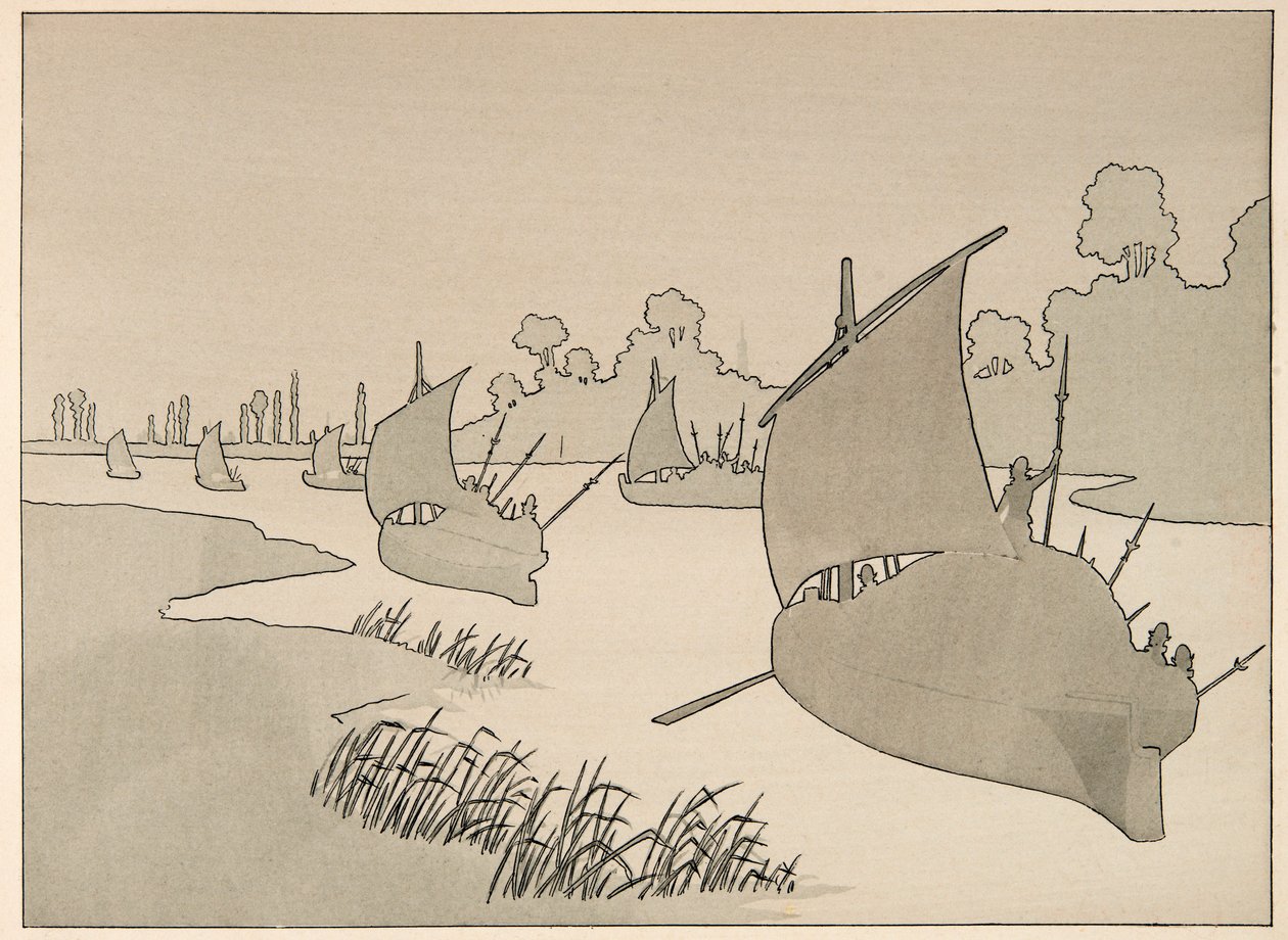Illustration hämtad från boken "Le bon roy Henri", illustrerad av Jacques Marie Gaston Onfray de Breville dit JOB (1858-1931): Hertigen av Parma försöker förse Paris med båt - Privat samling av pseudonym for Onfray de Breville Jacques Job