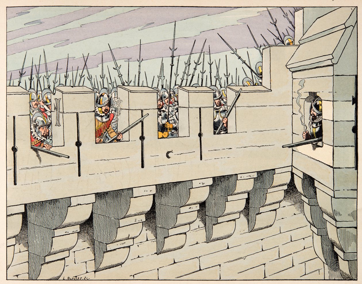 Illustration hämtad från boken "Le bon roy Henri", illustrerad av Jacques Marie Gaston Onfray de Breville dit JOB (1858-1931): Parisare förbereder sig för att försvara staden - Privat samling av pseudonym for Onfray de Breville Jacques Job