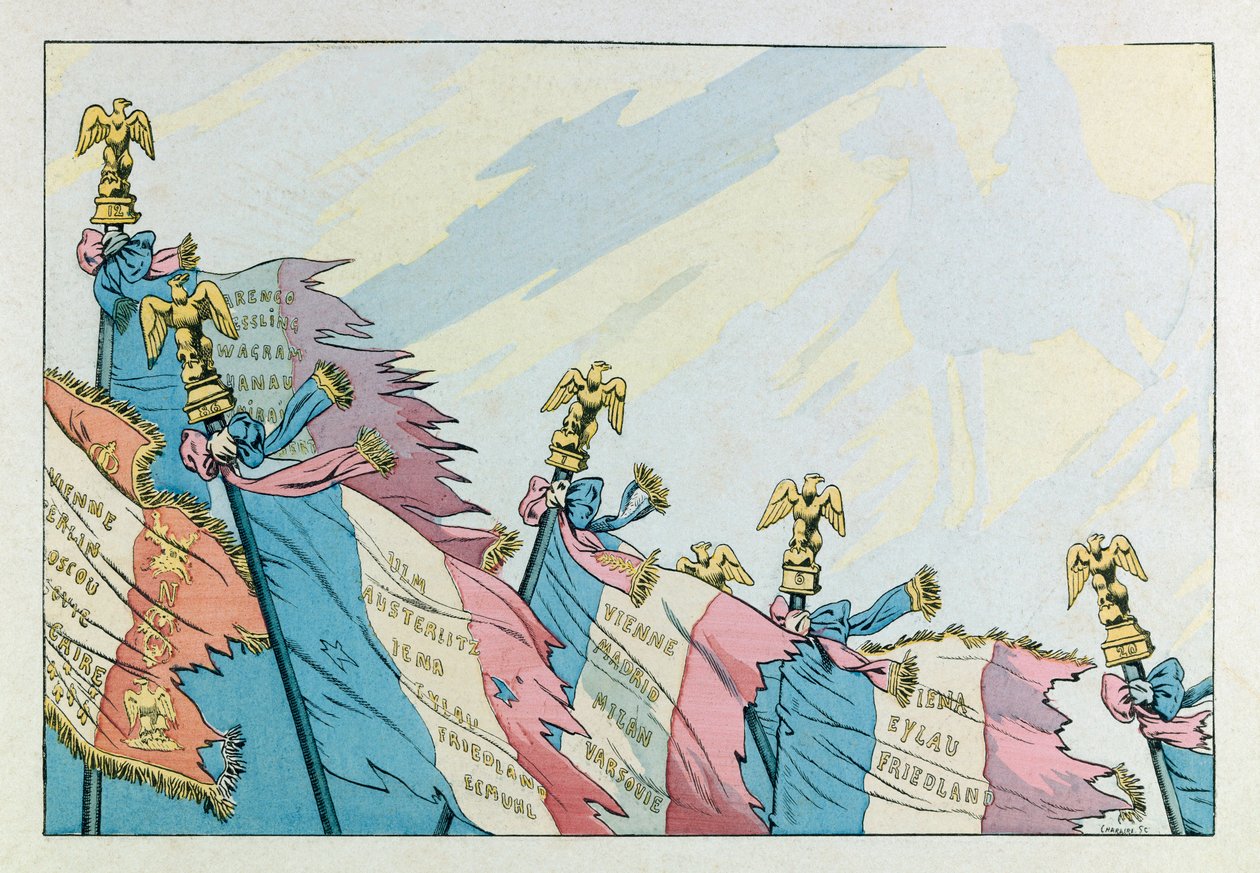 Jacques Marie Gaston Onfray de Breville kallad JOB (1858 - 1931); Illustration från boken "Les epees de France": Napoleons örnar; Coll, Dela av pseudonym for Onfray de Breville Jacques Job