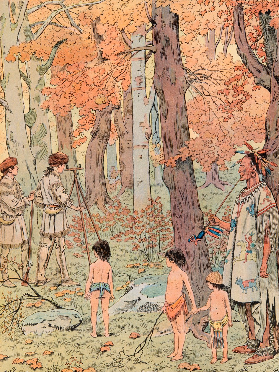 Jacques Marie Gaston Onfroy de Breville dit JOB (1858-1931) - Vid sexton års ålder blev George Washington lantmätare och kartlade länderna väster om Blue Ridge Mountains, Privat samling av pseudonym for Onfray de Breville Jacques Job