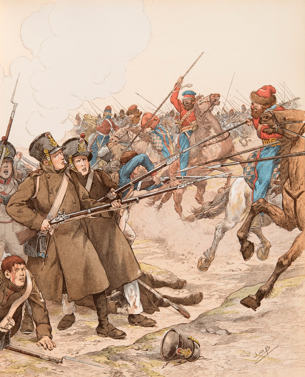 Jacques Marie Gaston Onfroy de Breville dit JOB (1858-1931) - Fransk militär under Napoleonkampanjerna med smeknamnet Marie Louise 1815 i strid mot kosackerna, privat samling av pseudonym for Onfray de Breville Jacques Job