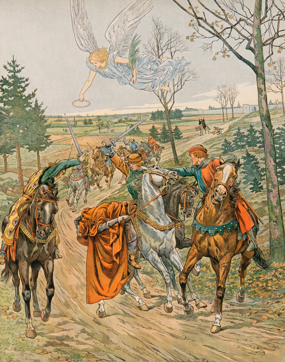 Jacques Marie Gaston Onfroy de Breville dit JOB (1858-1931) - Belgiens historia: Sankt Albert av Leuven (ca 1166-1192), prins av Liège mördas i reims av shekarerna av kejsar Henrik VI 1192, privat samling av pseudonym for Onfray de Breville Jacques Job