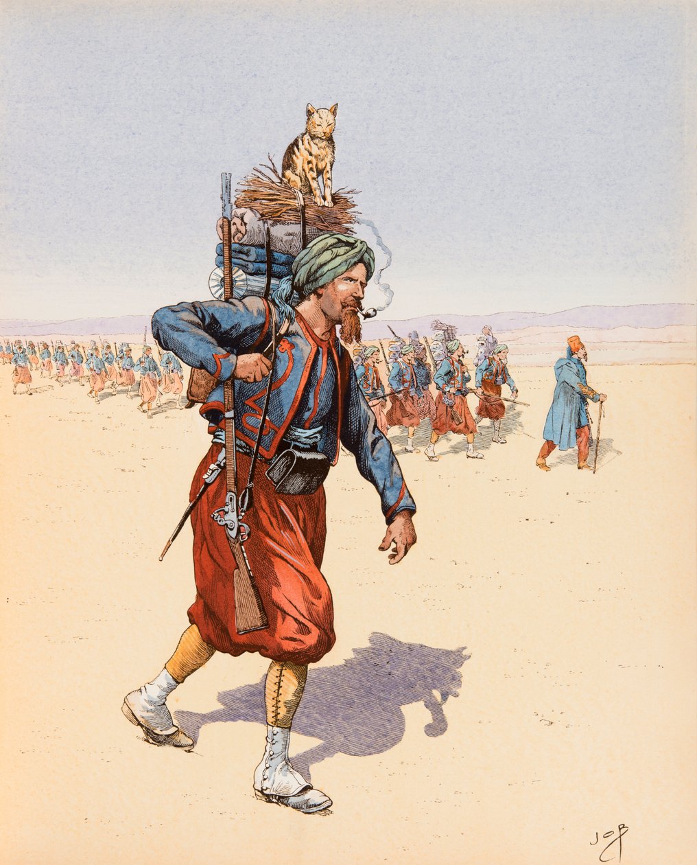 Jacques Marie Gaston Onfroy de Breville dit JOB (1858-1931) - Le Zouzou (Zouave på expedition i öknen), Privat samling av pseudonym for Onfray de Breville Jacques Job