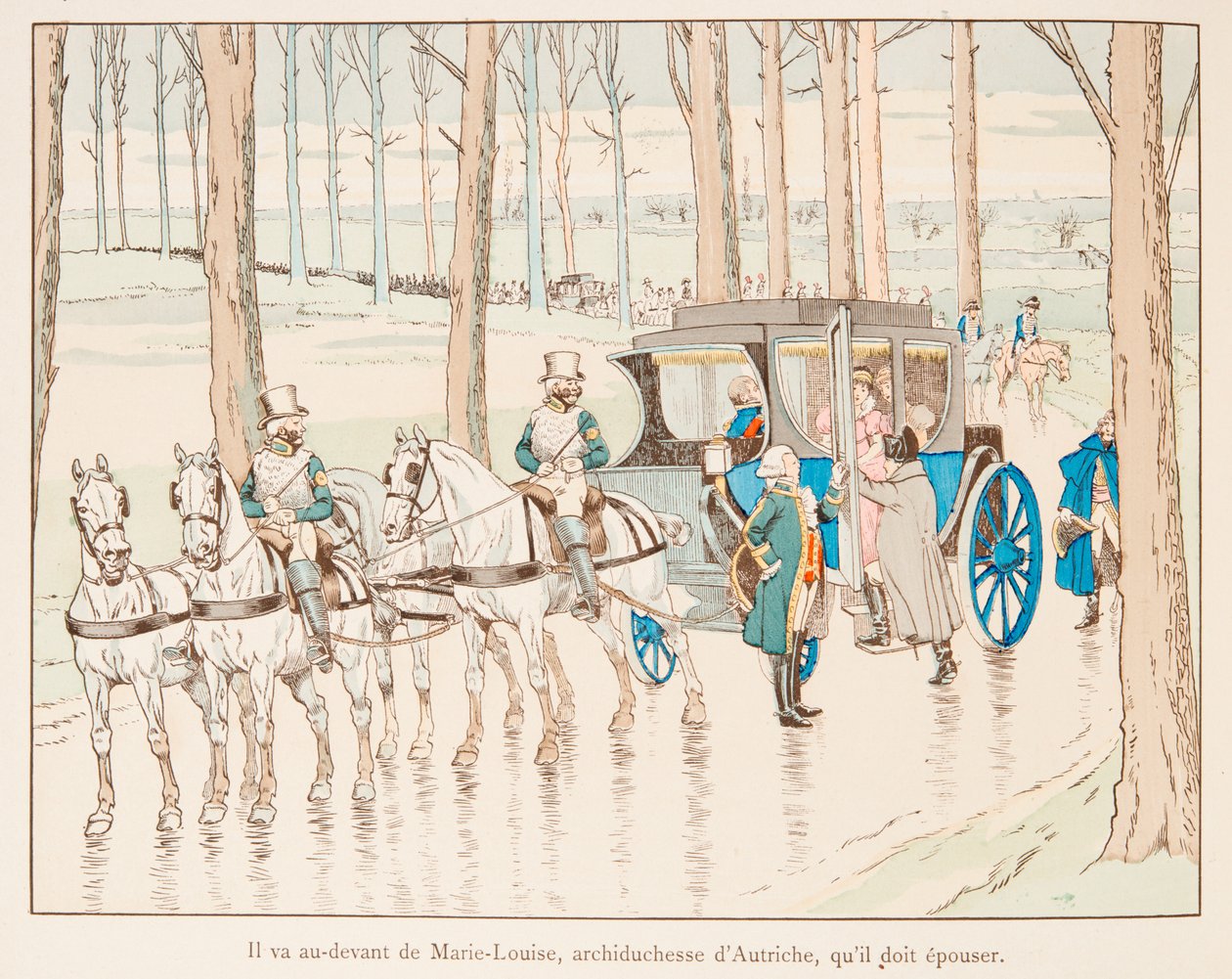 Jacques Marie Gaston Onfroy de Breville dit JOB (1858-1931) - Napoleon Bonaparte går till fronten av Marie Louise av Österrike innan hennes giftermål 1810, Privat samling av pseudonym for Onfray de Breville Jacques Job