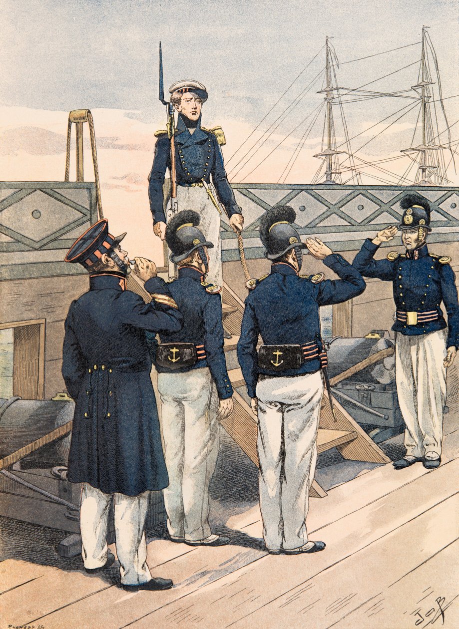 Jacques Marie Gaston Onfroy de Breville dit JOB (1858-1931) - Alltid franska truppers utrustning: franska flottan, officerare och sjömän (1827), privat samling av pseudonym for Onfray de Breville Jacques Job