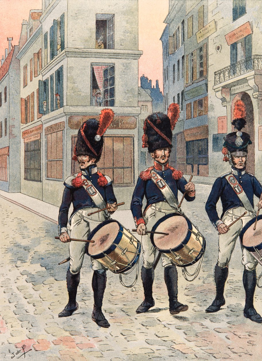 Jacques Marie Gaston Onfroy de Breville dit JOB (1858-1931) - Alltid franska truppers utrustning: Trummor från Nationalgardet i Paris (1814 - 1815), Privat samling av pseudonym for Onfray de Breville Jacques Job