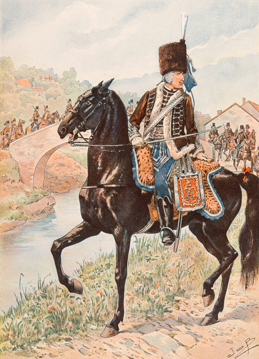 Jacques Marie Gaston Onfroy de Breville dit JOB (1858-1931) - Alltid de franska truppernas outfit: Överste av husarerna i Chamborant (1784), privat samling av pseudonym for Onfray de Breville Jacques Job