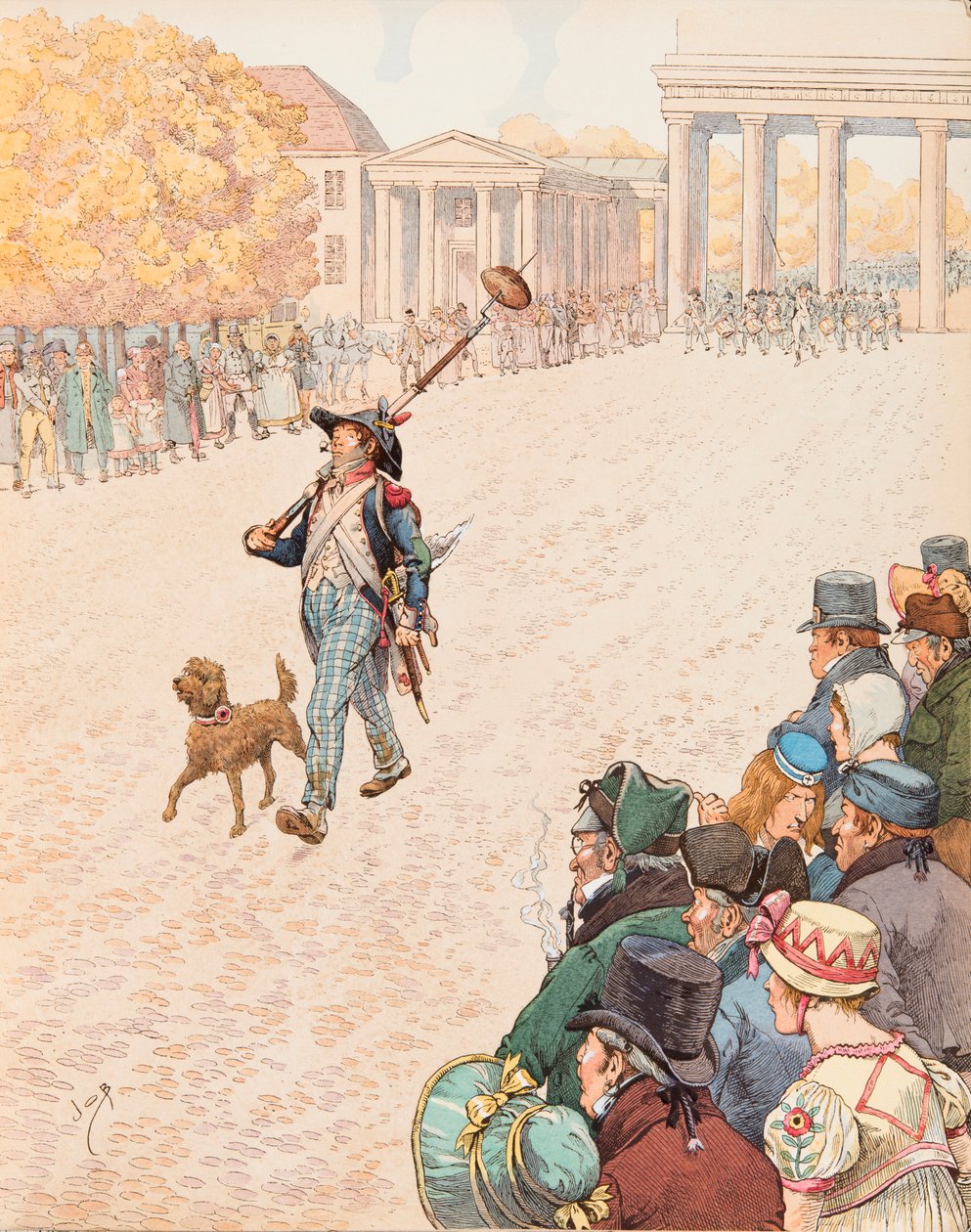 Jacques Marie Gaston Onfroy de Breville dit JOB (1858-1931) - Ingången till Berlin (trupperna från Napoleon 1:a gick segrande in i Berlin 1806), Privat samling av pseudonym for Onfray de Breville Jacques Job