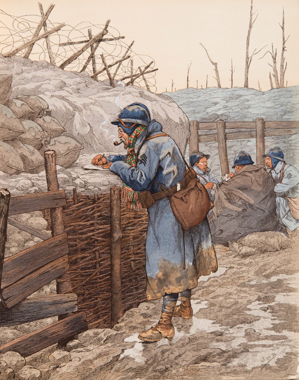 Jacques Marie Gaston Onfroy de Breville dit JOB (1858-1931) - Brevet från pepere (hårig i en skyttegrav som skriver till sin familj under första världskriget), privat samling av pseudonym for Onfray de Breville Jacques Job