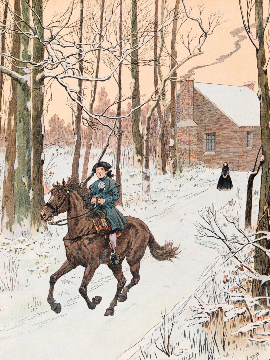 Jacques Marie Gaston Onfroy de Breville dit JOB (1858-1931) - Unge George Washington (1732 - 1799) lämnade familjens hem 1740 för Old Field School, Private Collection av pseudonym for Onfray de Breville Jacques Job