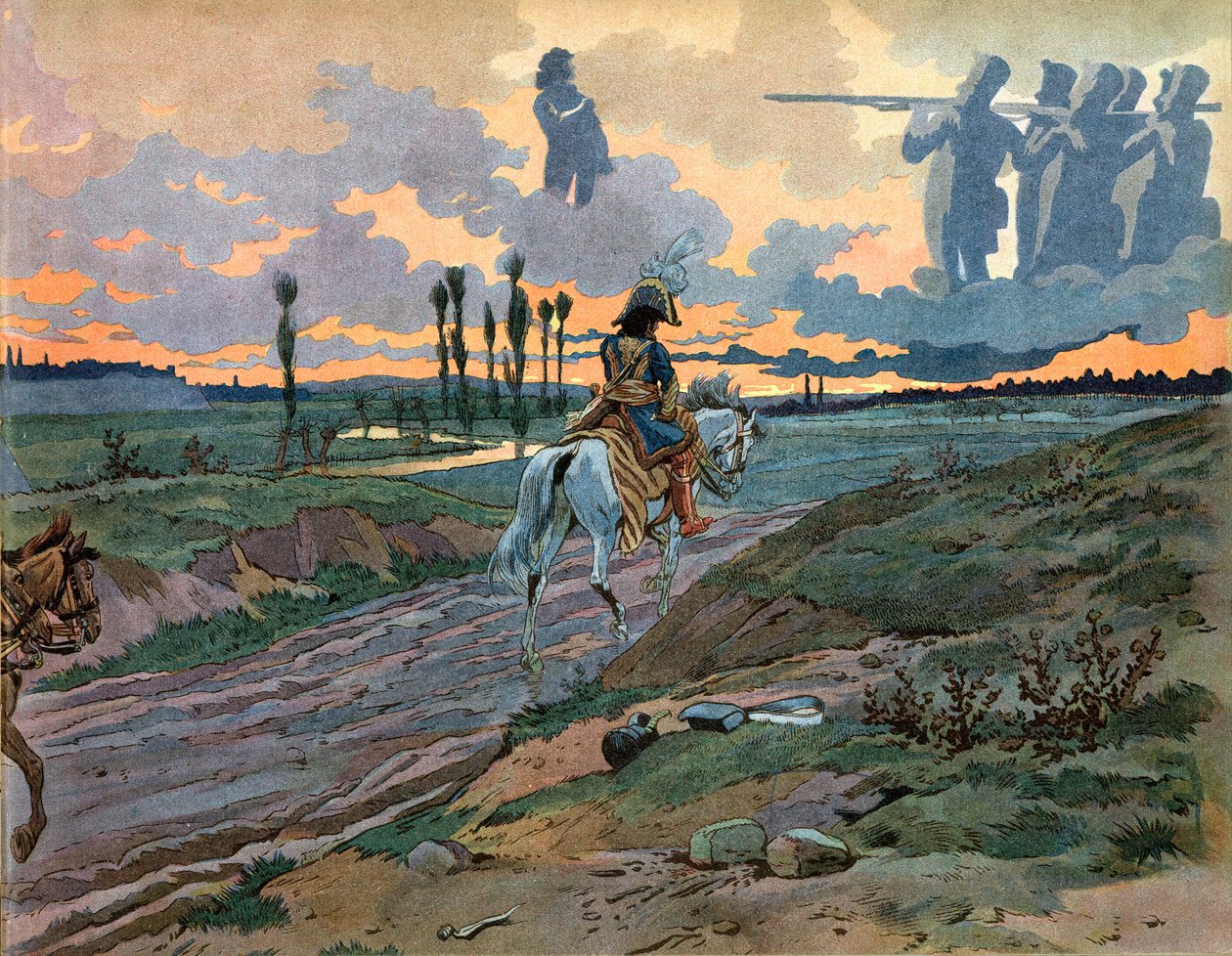 Joachim Murat (1767-1815) återvände till Neapel efter Leipzigs nederlag 1813. Gravyr av Jacques Marie Gaston Onfray de Breville dit Job (1858-1931) av pseudonym for Onfray de Breville Jacques Job