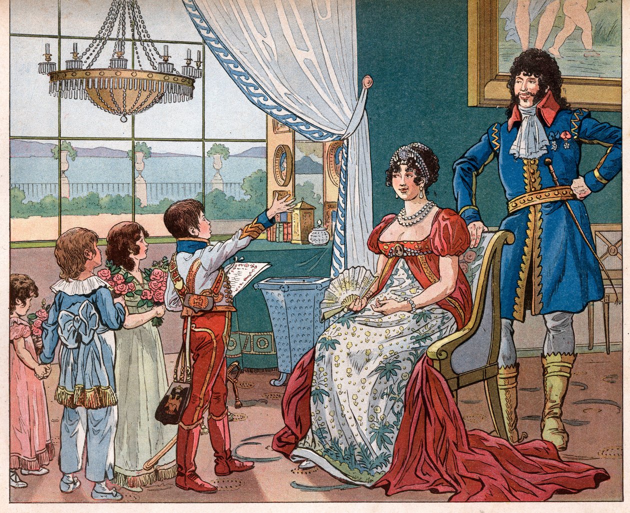 Joachim Murat (1767-1815) med sin fru Caroline Bonaparte (1782-1839) och deras barn (Akilles av pseudonym for Onfray de Breville Jacques Job