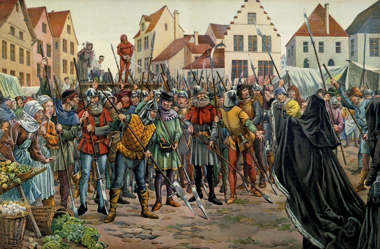 Maria av Bourgogne (1457-1482), hertiginna av Bourgogne gjorde anspråk på nåd för sina rådgivare 1477. Illustration av Jacques Marie Gaston Onfray de Breville dit JOB (1858-1931) i "" Louis XI""" av pseudonym for Onfray de Breville Jacques Job