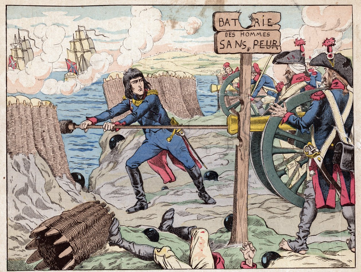 NAPOLEON AT TOULON - (Toulon Siege) 1793 - litografi av Job (Jacques Onfroy de Breville) från "" Le Grand Napoleon des Petites Enfants""" 1893 av pseudonym for Onfray de Breville Jacques Job